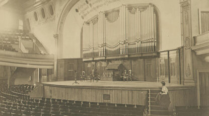 University Memorial Hall interior and the Frieze Memorial Organ, circa 1896. (Image courtesy of U-M's Bentley Historical Library.)