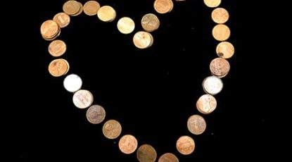 Heart made from pennies, and a few dimes.