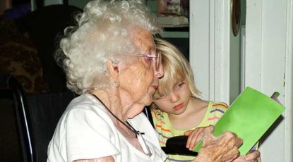 Stock image of elderly lady with child.