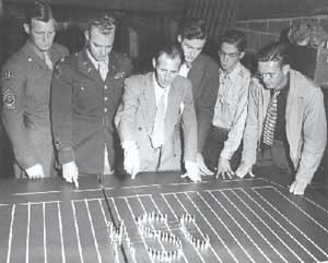 Nicholas Falcone plans a formation for the MSC band. (Image courtesy of Michigan State University Archives and Historical Collection.)