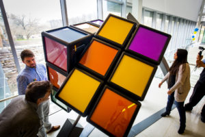 College of Engineering students demonstrate the giant Rubik's Cube on North Campus April 13.