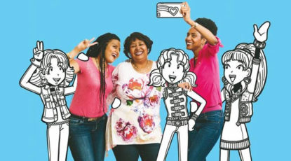 Erin Russell, Rachel Reneé Russell, and Nikki Russell pose with their 'Dork Diaries' characters. (Image courtesy of the Russells.)