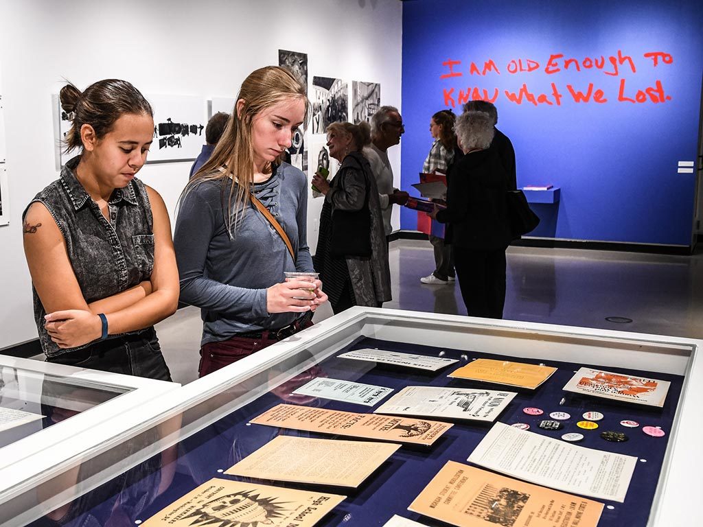 Have we Met brings together archival materials and reproductions from the U-M Library’s Labadie Collection Collection of Social Protest and photographs from the U-M Bentley Historical Library in conjunction with radical artworks by diverse, multi-generational artists and designers whose works are deeply influenced by the ideas of freedom and self-determination; re-writing the canonical accounts of history; and building contemporary culture and solidarity through collective action.