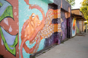 An homage to Diego Rivera: a student-painted mural at Brightmoor. Image credit