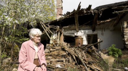 Woman at disaster site