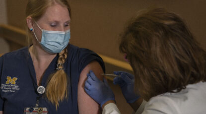 Nurse receives one of the first COVID-19 vaccines at U-M, 12/14/2020