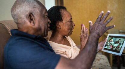 Grandparents videochat with family