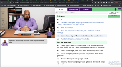 Screen shot of virtual interview skills training