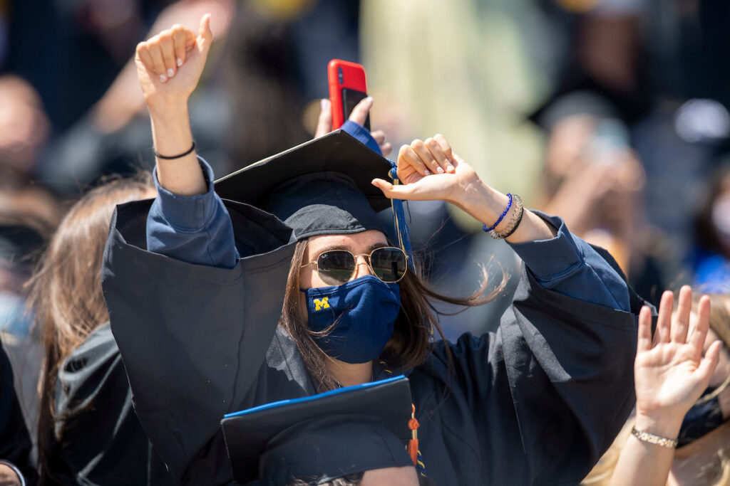 Female Grad with M mask