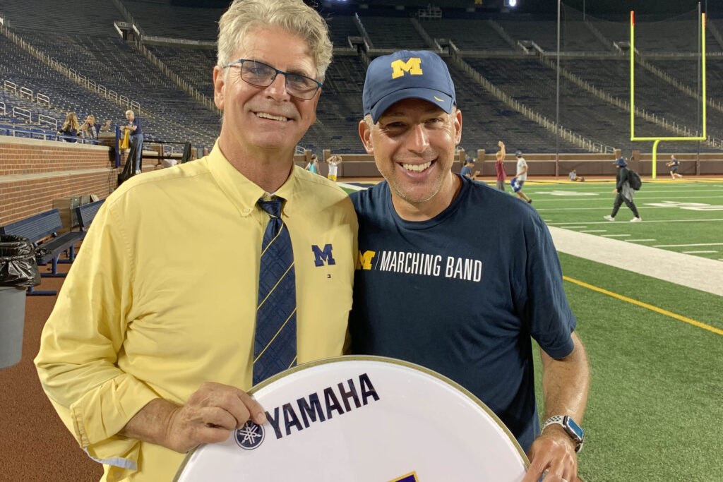 Swim Coach Mike Bottom and Band Director John Pasquale in Michigan Stadium 2021