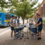 Drumline members practice on Hoover in the afternoon