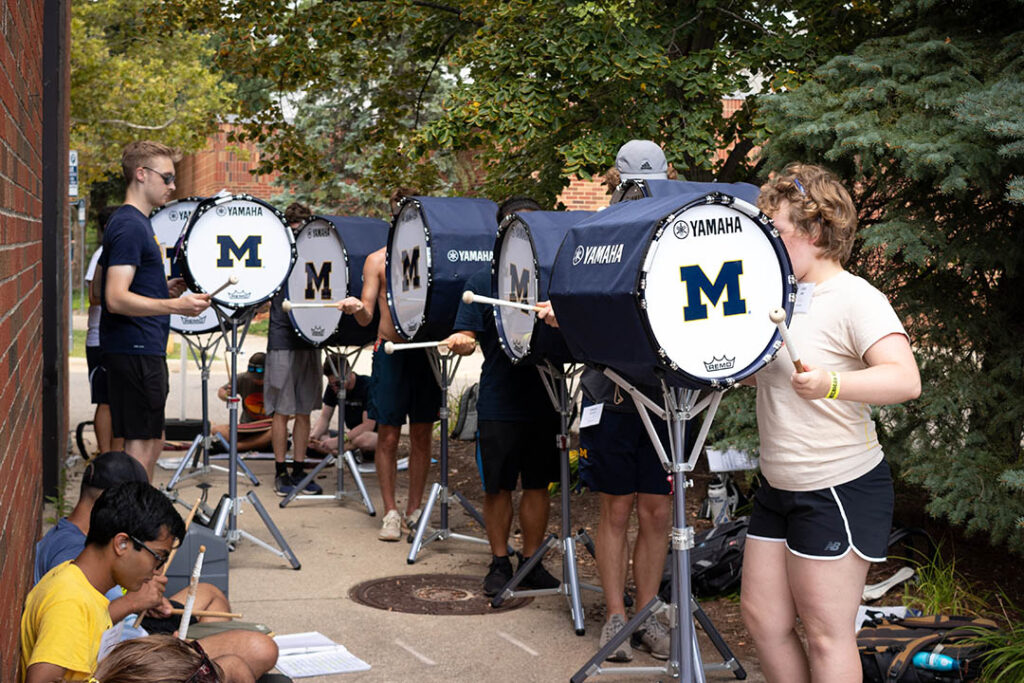 Drumline outside Revelli Hall