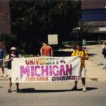 Students in 1987 with Gay Pride banner