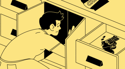 graphic of boy looking for gun in cupboard