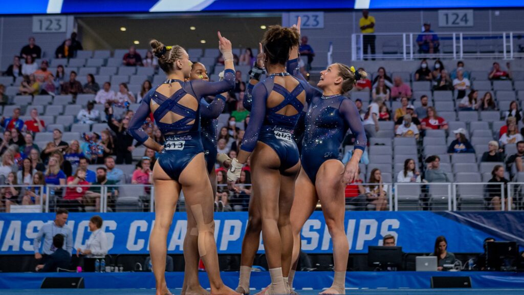 Women's gymnasts celebrate