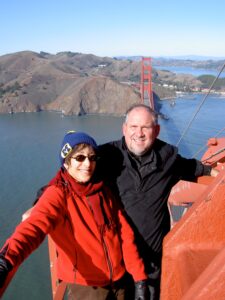 Larry and Girija Brilliant at the Golden Gate Bridge