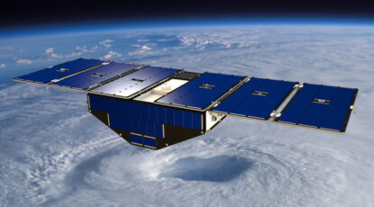 Artist rendering of a Cyclone Global Navigation Satellite System (CYGNSS) microsatellite. Image credit: NASA