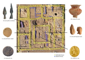 An aerial view of the house shows the different phases and the findspot of the coins as well as other artifacts. (Photo Credit: Notion Archaeological Project.)