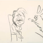 Pat Oliphant charcoal sketch of Jimmy Carter and the “Killer Rabbit,” 2009.