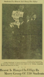 Michigan Daily photo of students hanging WR Hearst in effigy.