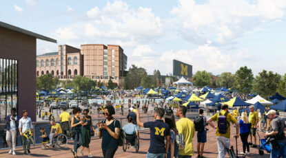 A fan zone along Kipke Drive east of Michigan Stadium.