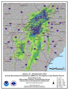 Graphic showcasing Hurricane Helene's coverage in the U.S. from Sept. 23-28, 2004.