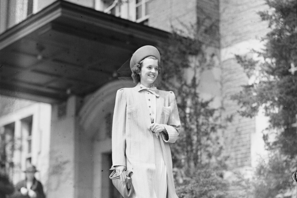 A young woman models for Jacobson's Department store at the Michigan League in 1938.