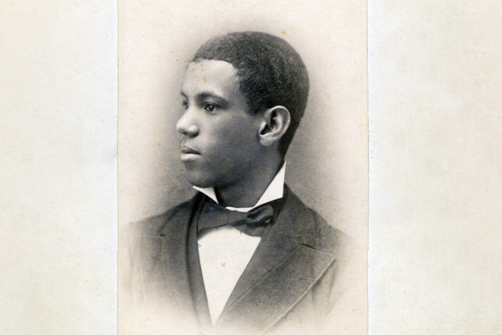 Portrait of young Puerto Rican man, in profile, in 1875. He is Jose Celso Barbosa and a University of Michigan medical student.