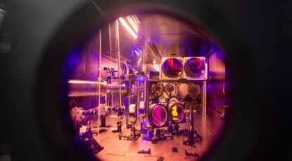 A view through the titanium-sapphire crystal that helps to transfer power into ZEUS’s laser pulses. At two petawatts, ZEUS is now the most powerful laser in the U.S.
