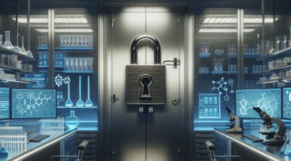 An AI-generated image of a laboratory with a padlock.