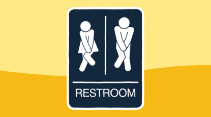 Graphic of restroom icons acting as though they need to urinate.
