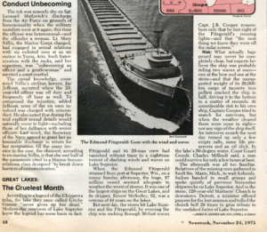 A page out of Newseek, dated Nov. 24, 1975, regarding the wreck of the Edmund Fitzgerald.