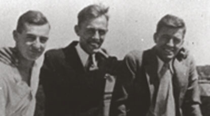 Raoul Wallenberg (left) with two friends at University of Michigan, black and white, circa 1930.