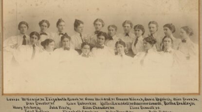 A class portrait of the Collegiate Sorosis members in 1895-96.
