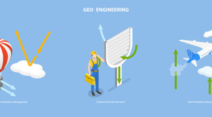 Graphic depicts various climate strategies in geo-engineering, via iStock.