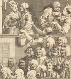 A 1733 etching titled the Laughing Audience.