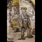 Image on a stained glass window at Michigan Law depicts a mischievous boy with conspiracy on his mind.