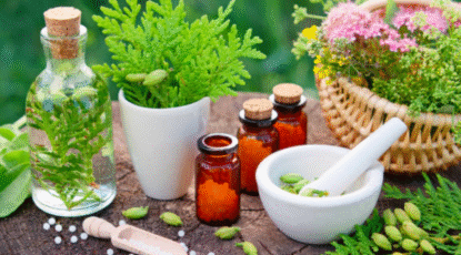 An assortment of plants and other substances used to create homeopathic treatments.