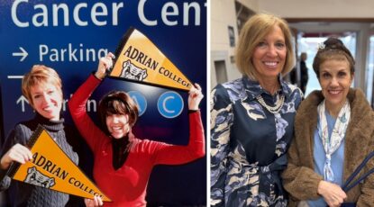 Sisters are side by side in two images taken 15 years apart. They are at Michigan Medicine in Ann Arbor.