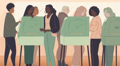 Graphic shows diverse group of voters a polls.