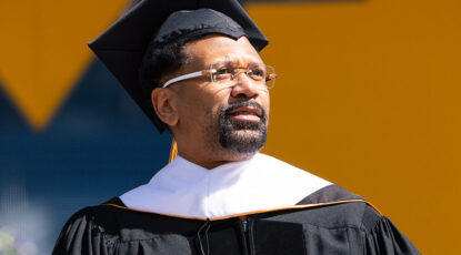 Jalen Rose at 2026 Commencement Podium.