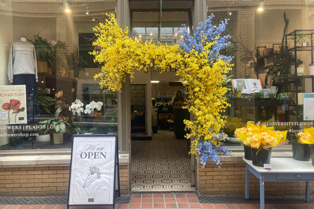The University Flower Shop in Ann Arbor's Nickels Arcade was all maize and blue during Graduation week at University of Michigan in May 2026.