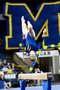 Once again, the power and grace of U-M's gymnasts has them in the running for a national title. (Photo: Scott Soderberg, U-M Photo Services.)