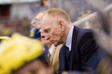 Hockey coach Red Berenson holds the NCAA record for most consecutive playoff appearances (19). His consistent success is just one example of U-M's athletic excellence. Almost half of U-M's athletics programs have won more Big Ten titles than any other team. It's the result of building 'a program that will last,' as Berenson puts it, and 'not just a winning team.' (Photo: Scott Galvin, U-M Photo Services.) <a href=