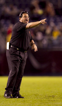 While leading San Diego State to its first bowl game in 12 years, and winning, Hoke was named Coach of the Year for the Mountain West Conference. (Photo: Getty Images.)