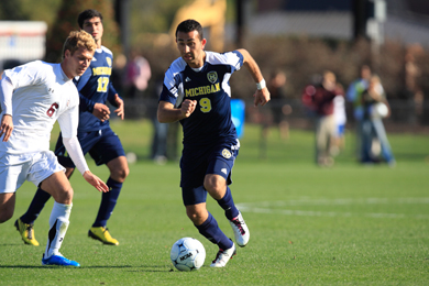 Senior Justin Meram was unstoppable when it mattered most, scoring 8 goals in Michigan's seven Big Ten and NCAA tourney games. (Photo: Walt Middleton.)