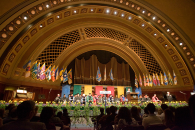 U-M previously received the AIA Honor Award for Architecture in 2005 for the renovation of Hill Auditorium (above) and in 2007 for the new Biomedical Science Research Building (below). (Photos by U-M Photo Services.)