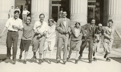 Protests against the car ban included a days-long, ear-splitting roller-skating rally in the Diag. (Photo Courtesy U-M Bentley Historical Library.)