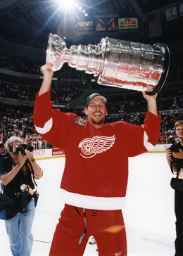 Mike Knuble, shown here as a Stanley Cup-winning Red Wing in 1998, is one of 23 former U-M players in the NHL, the most by far of any university. (Photo: Mark Hicks.) 