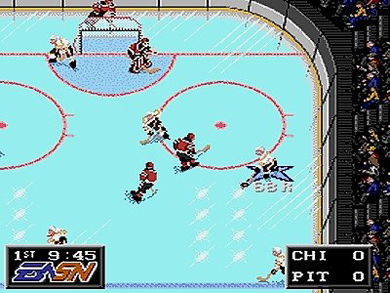 An image from Sega Genesis hockey, circa 1992.